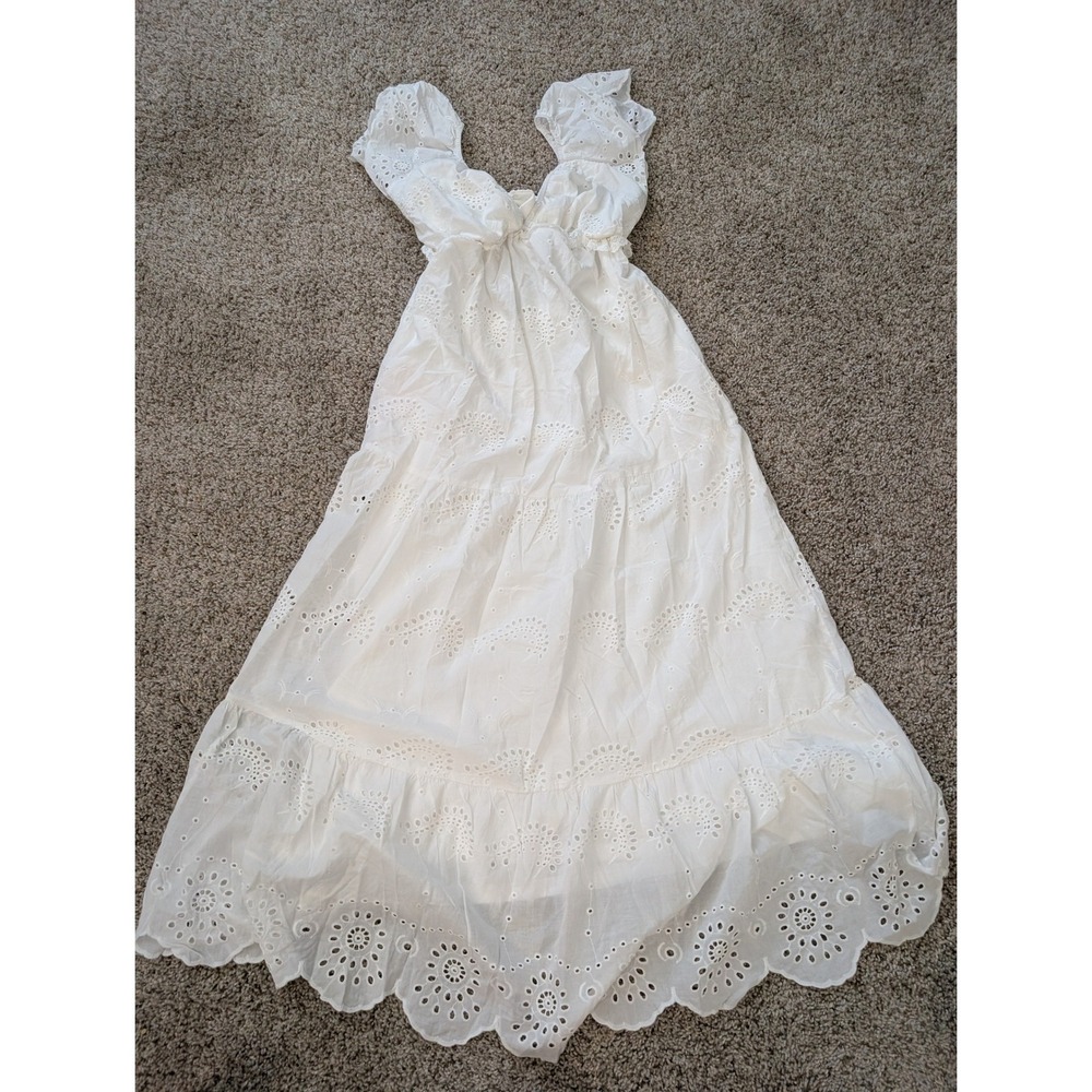 Fashion Nova White Eyelet Maxi Dress Ruffle Tiered Cotton Boho HMD14656 Large